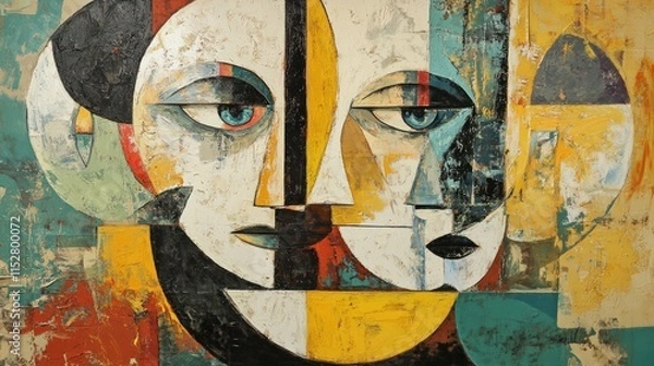 Fototapeta Abstract Cubist Faces: A Modern Masterpiece in Bold Colors and Geometric Shapes