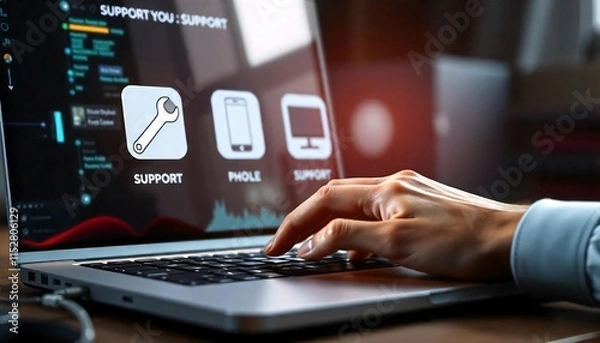 Fototapeta Online Tech Support Laptop Mobile Phone Computer Help