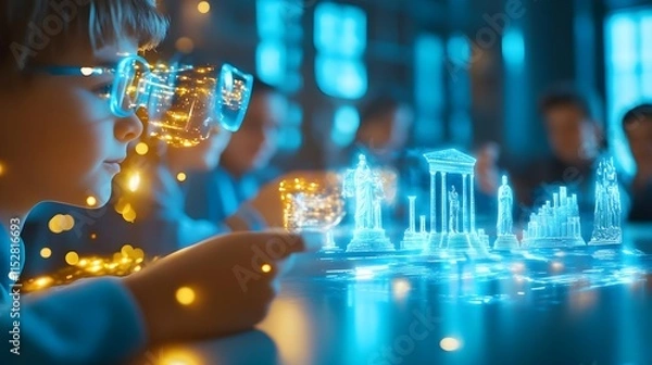 Fototapeta child exploring ancient history vr - metaverse/virtual worlds