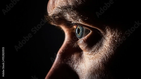 Obraz Close up of a Man s Eye  Dramatic Lighting  Intense Gaze  Profile View  Human Eye Detail  