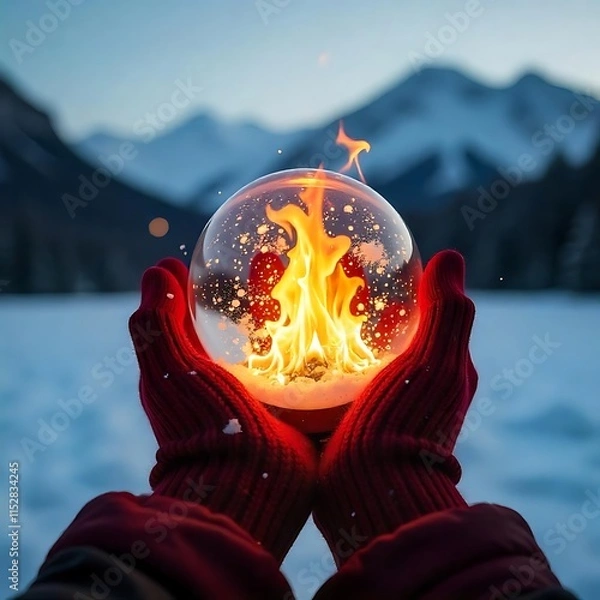 Obraz Hand Holding a Fiery Globe