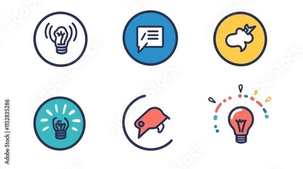 Fototapeta Set of icons of critical thinking process. Problem, thinking, reasoning, analysing, evaluating, problem solving, decision making, solution. Concept of business, self-development and growth. Banner
