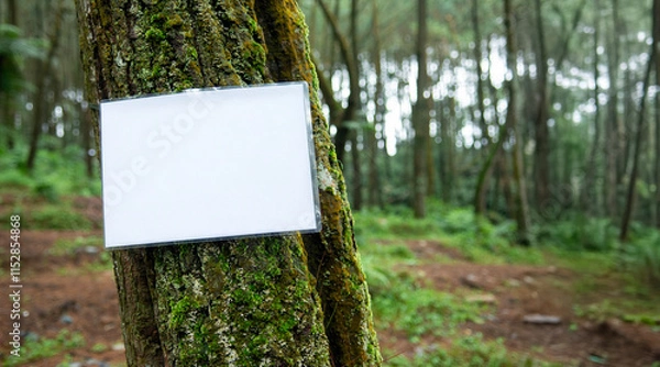 Fototapeta blank white paper attached to a tree trunk to be filled with writing or signs