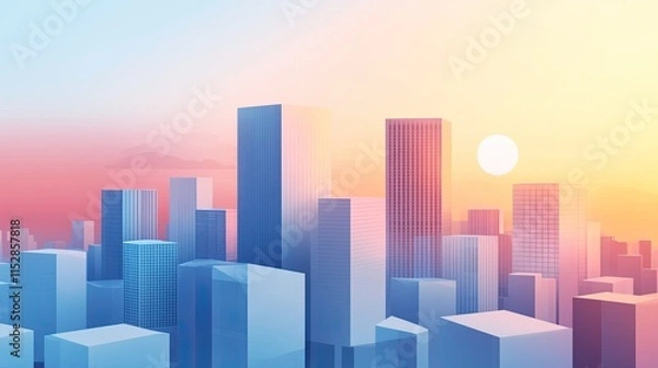 Fototapeta A geometric clipart of an abstract building with clean shapes. 