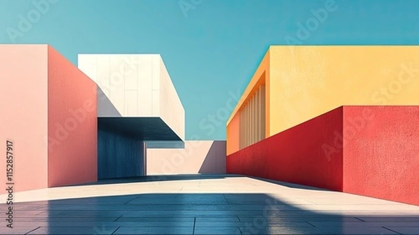 Fototapeta A geometric clipart of an abstract building with clean shapes. 