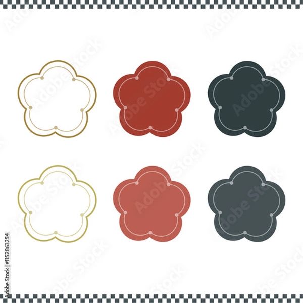 Fototapeta お正月に使えるシンプルな梅の枠セット