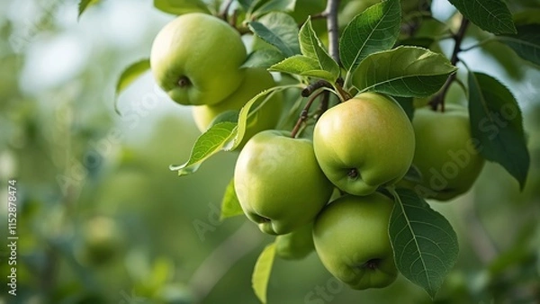 Fototapeta green apples on a tree