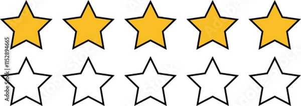 Fototapeta Five star Product rating, customer review stars, feedback symbol. Editable Stroke