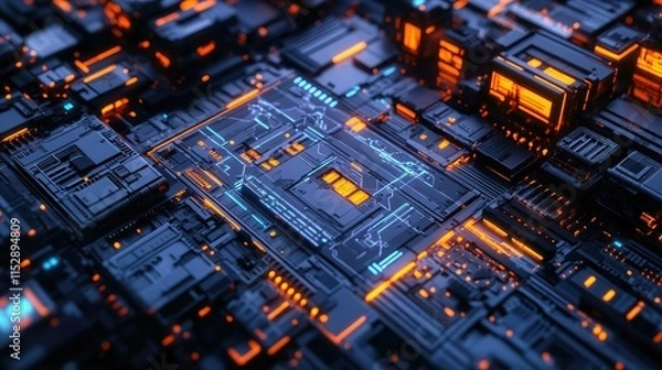 Obraz A futuristic, transparent building model showcasing intricate internal structures and systems.