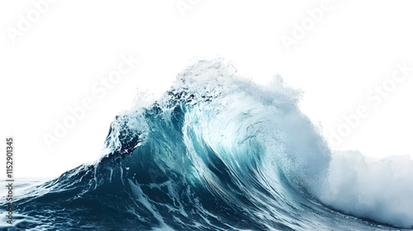 Fototapeta Blue ocean wave splashing isolated on transparent background, cut out, PNG