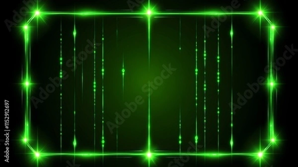Fototapeta Glowing Green Digital Frame with Light Streaks and Sparkle