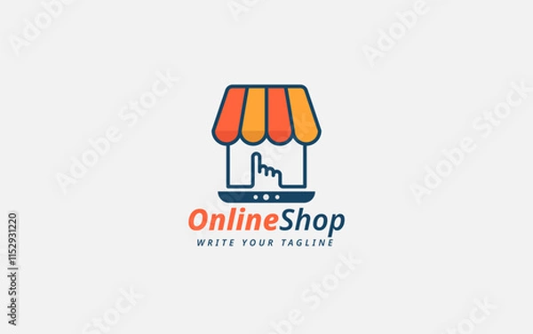 Obraz Online Retail Logo Design. E-Shopping Graphic. Concept for Computer, Clicking Hand, Store House.