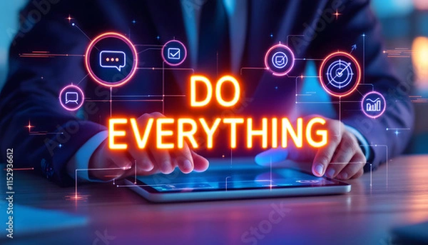 Fototapeta Empowering Productivity: Futuristic Technology Concept with Neon 'Do Everything' Glow