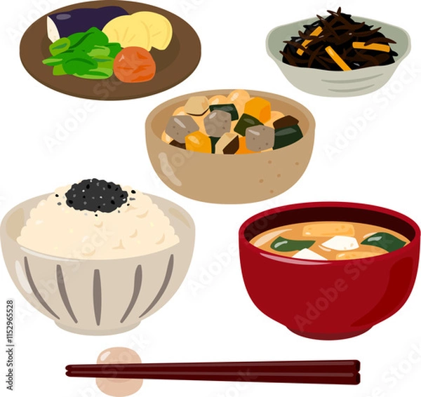 Fototapeta 野菜と海藻中心の和食の献立