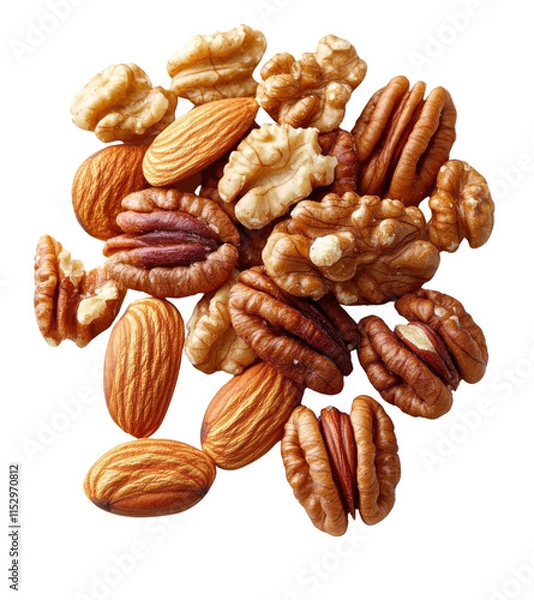 Obraz almonds, walnuts and pecans mix on white background