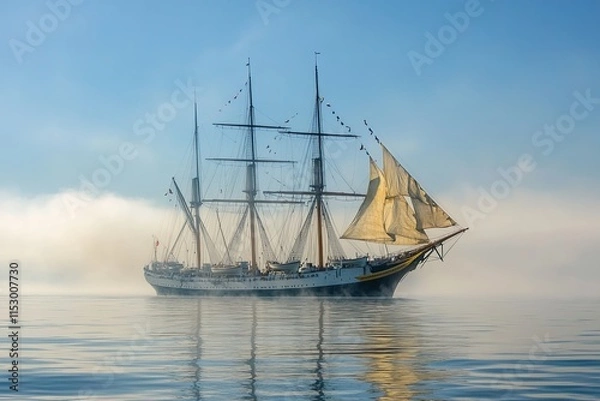 Fototapeta A majestic sailing ship gliding through misty waters.