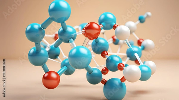 Obraz A 3D illustration showcasing a model of molecular structures. A science-themed background with an emphasis on molecules and atoms