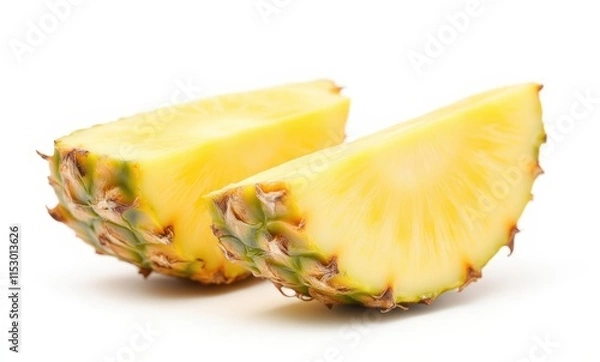 Fototapeta Fresh pineapple slices on white background