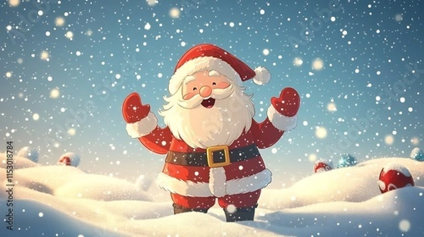 Fototapeta Cheerful Santa Claus Cartoon Figure Cleanly Cut from Snowy Environment for Festive Digital Content