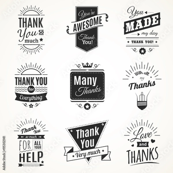 Fototapeta Dziękuję monochromatyczne na białym tle znaki