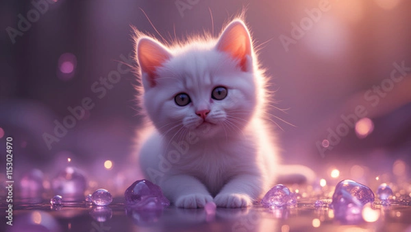 Fototapeta A playful kitten rendered within a Quantum Kaleidoscope