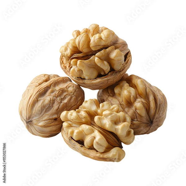 Obraz Cracked walnuts isolated on transparent background