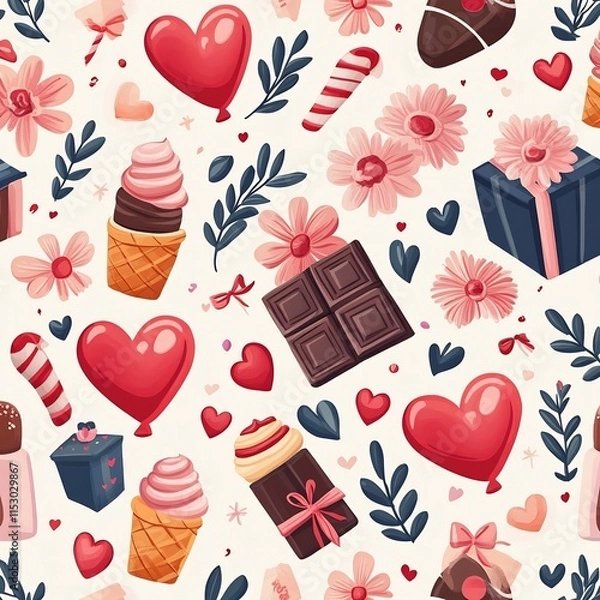 Fototapeta Charming Valentine s Day Themed Seamless Pattern with Festive and Free Space for Text