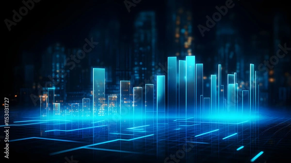 Fototapeta Digital blue business chart hologram graphics poster background