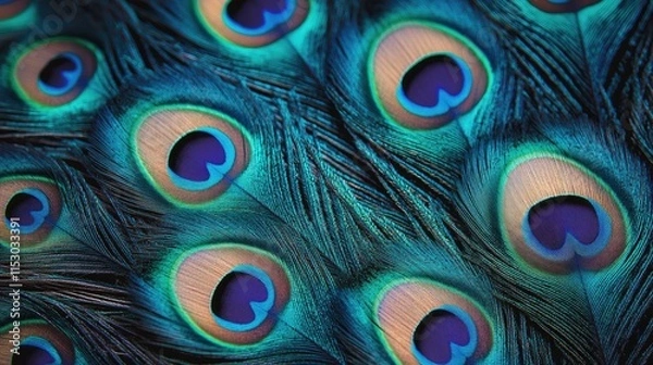 Fototapeta Close-up of a peacock feather showcasing vibrant colors and intricate patterns.