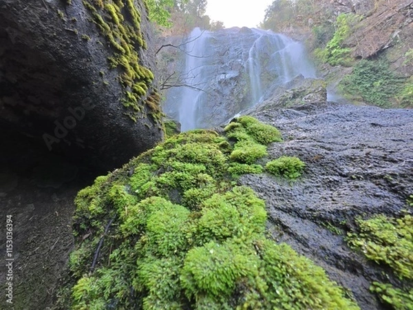 Fototapeta Khlonglan waterfall with moss in rainforest