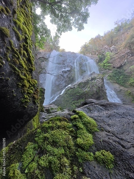 Fototapeta Khlonglan waterfall with moss in rainforest