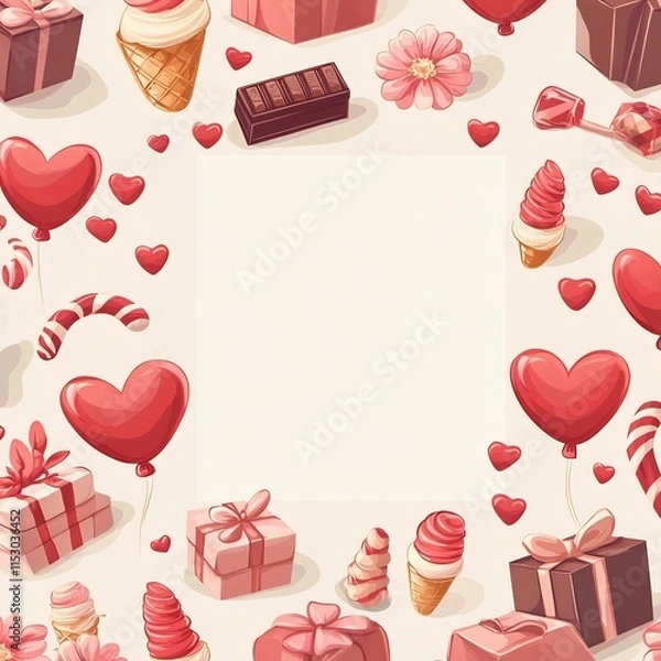Fototapeta Charming Valentine s Day Themed Cartoon Pattern with Vibrant Hearts and Gifts
