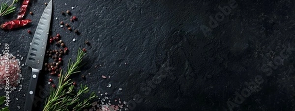 Obraz Culinary Ingredients on Black Slate Background