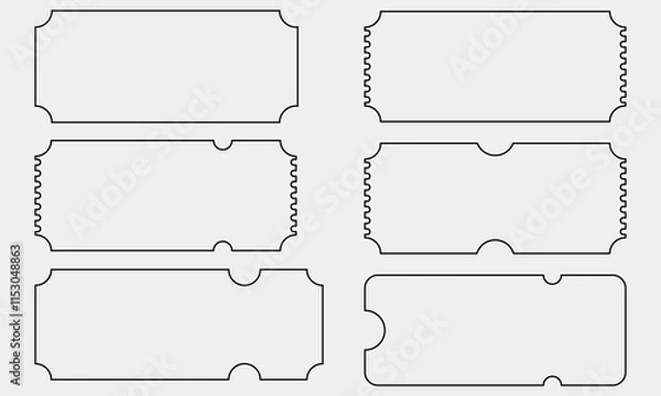Fototapeta Ticket Templates Set, Contour, Collection of Blank Empty Ticket and Coupon Template, Line Frame, EPS 10, Vector