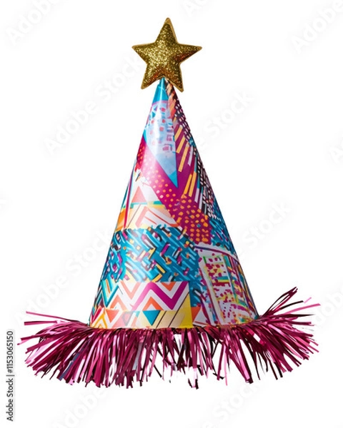 Obraz High-Quality PNG Colorful birthday party hat isolated cutout on transparent Isolated on White Background – High Resolution