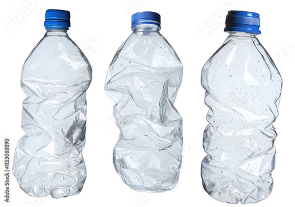 Obraz close up used transparent PET plastic water bottle on white background; sustainable environment concept.