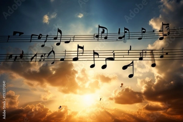 Fototapeta musical notes and symbols drop from an unseen musical sheet or s