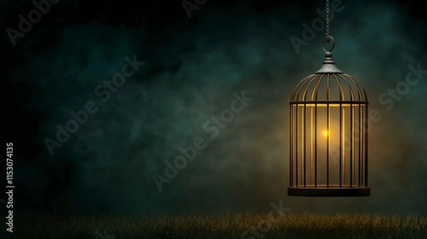 Fototapeta A Mystical Birdcage Illuminated by an Inner Light, Holding the Wonders of Galaxies and Stars, Evoking Feelings of Wonder and Imagination in a Dreamlike Setting