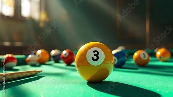 Fototapeta Three pool balls, realistically rendered, in a candid photo.