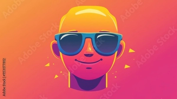 Fototapeta Smiling Man in Sunglasses, Retro Gradient Style