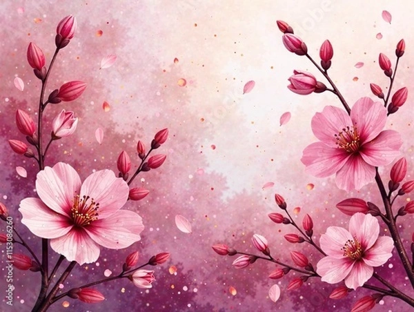 Fototapeta Watercolor Pink Background Design Elements, Decorative Objects, Mood Board, Artistic, Digital Art