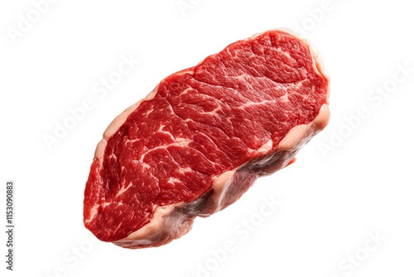 Fototapeta Closeup pork tenderloin steak showcasing marbled texture isolated on white background, emphasizing freshness and quality.