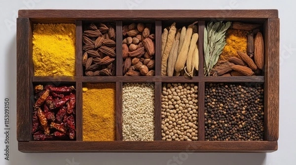 Fototapeta Assortment of Spices in a Wooden Box