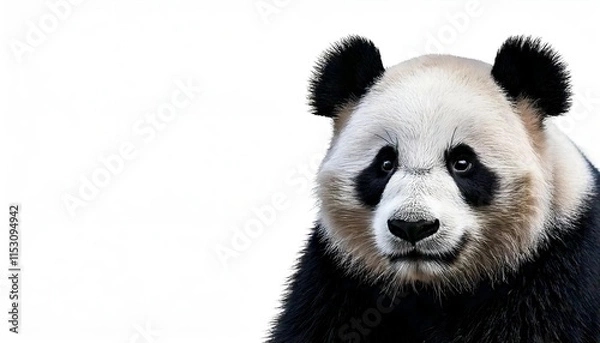 Obraz A panda sitting peacefully and isolated on a white background, soft fur and adorable expression