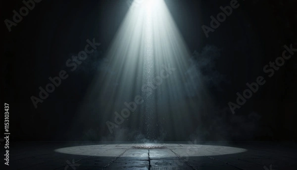 Fototapeta Beam of light illuminating dark room with visible particles, high contrast