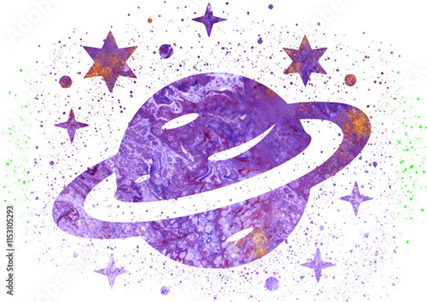 Obraz Watercolor Planet Saturn, Abstract Planet Saturn, Colorful Planet Saturn, Planet Saturn Illustration, Planet Saturn Drawing, Planet Saturn