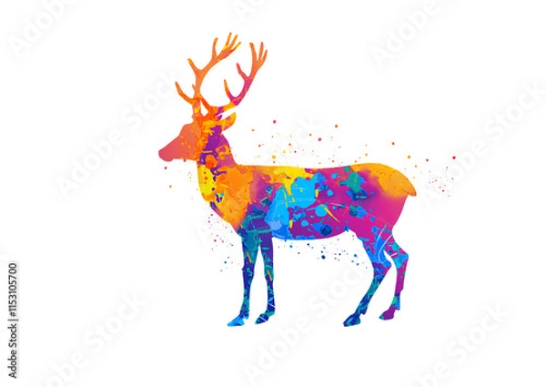 Obraz Watercolor Reindeer, Abstract Reindeer, Colorful Reindeer, Reindeer Illustration, Reindeer Drawing, Reindeer