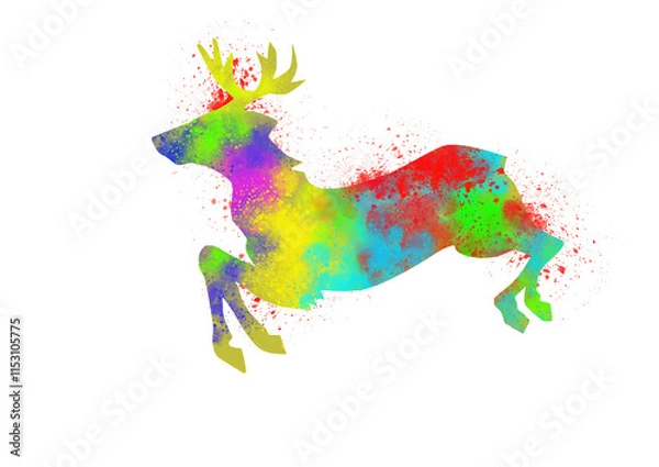 Obraz Watercolor Reindeer, Abstract Reindeer, Colorful Reindeer, Reindeer Illustration, Reindeer Drawing, Reindeer