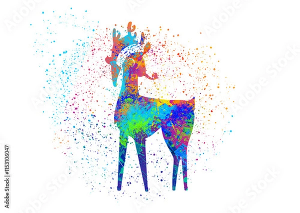 Obraz Watercolor Reindeer, Abstract Reindeer, Colorful Reindeer, Reindeer Illustration, Reindeer Drawing, Reindeer