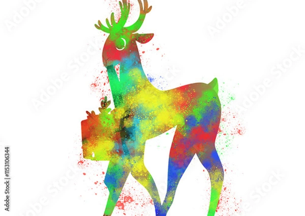 Obraz Watercolor Reindeer, Abstract Reindeer, Colorful Reindeer, Reindeer Illustration, Reindeer Drawing, Reindeer